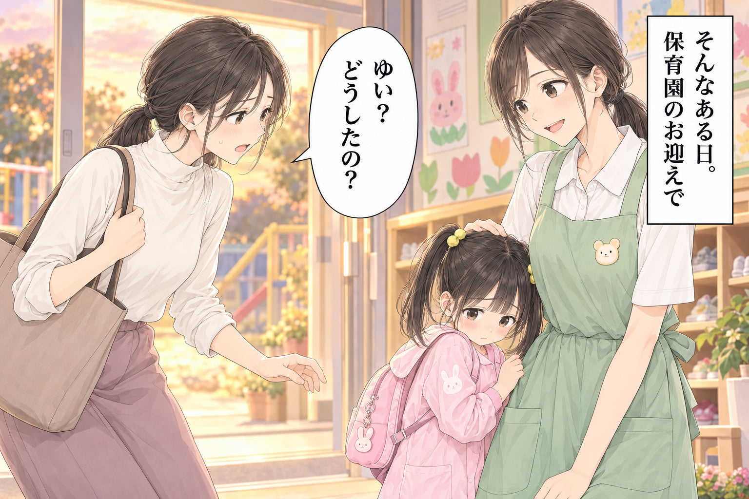 ゆい? どうしたの? そんなある日。保育園のお迎えで