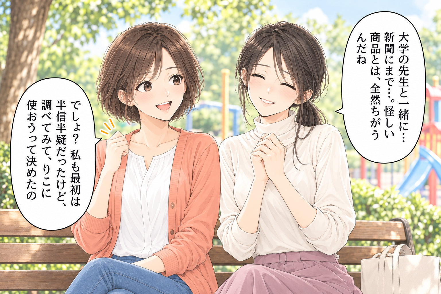 大学の先生と一緒に… 新聞にまで…。怪しい商品とは、 全然ちがうんだね でしょ? 私も最初は半信半疑だったけど、 調べてみて、りこに使おうって決めたの