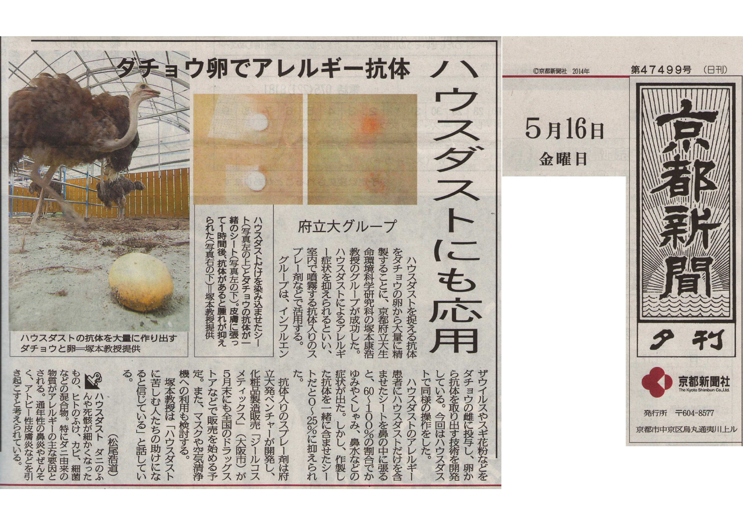 京都新聞2014年5月16日夕刊の実物記事。