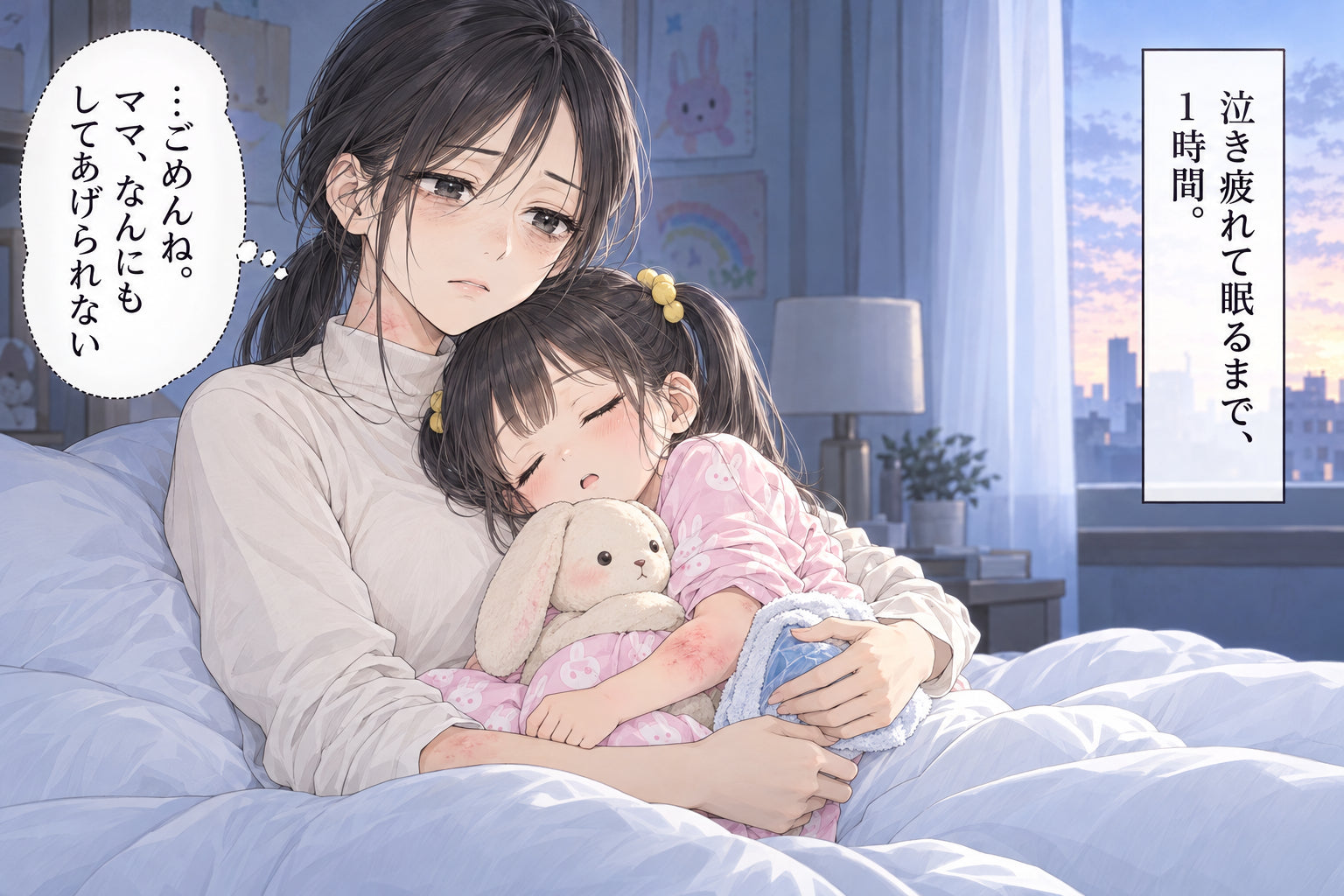 …ごめんね。 ママ、なんにもしてあげられない 泣き疲れて眠るまで、１時間。