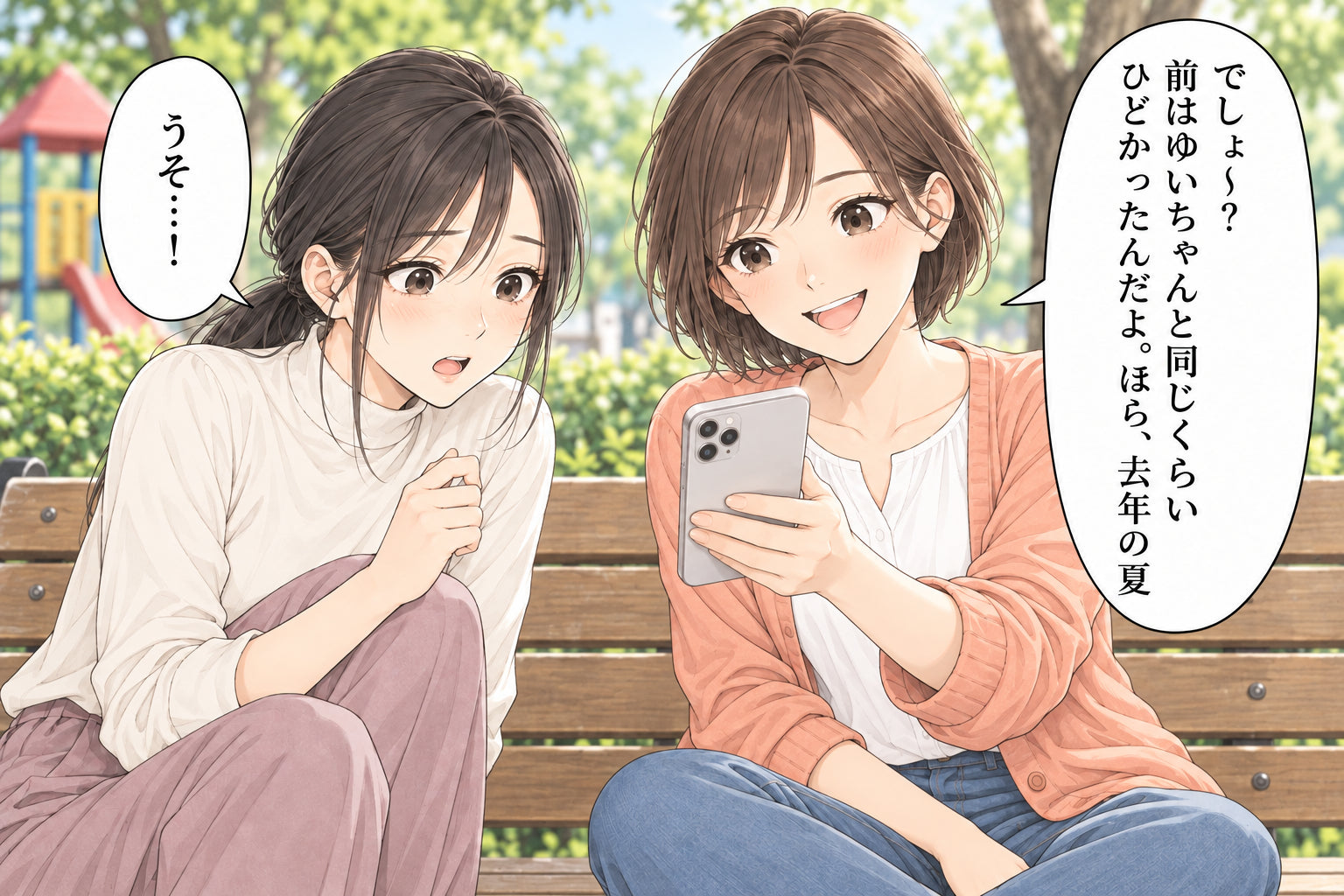 でしょ〜？ 前はゆいちゃんと同じくらい ひどかったんだよ。ほら、去年の夏 うそ…！