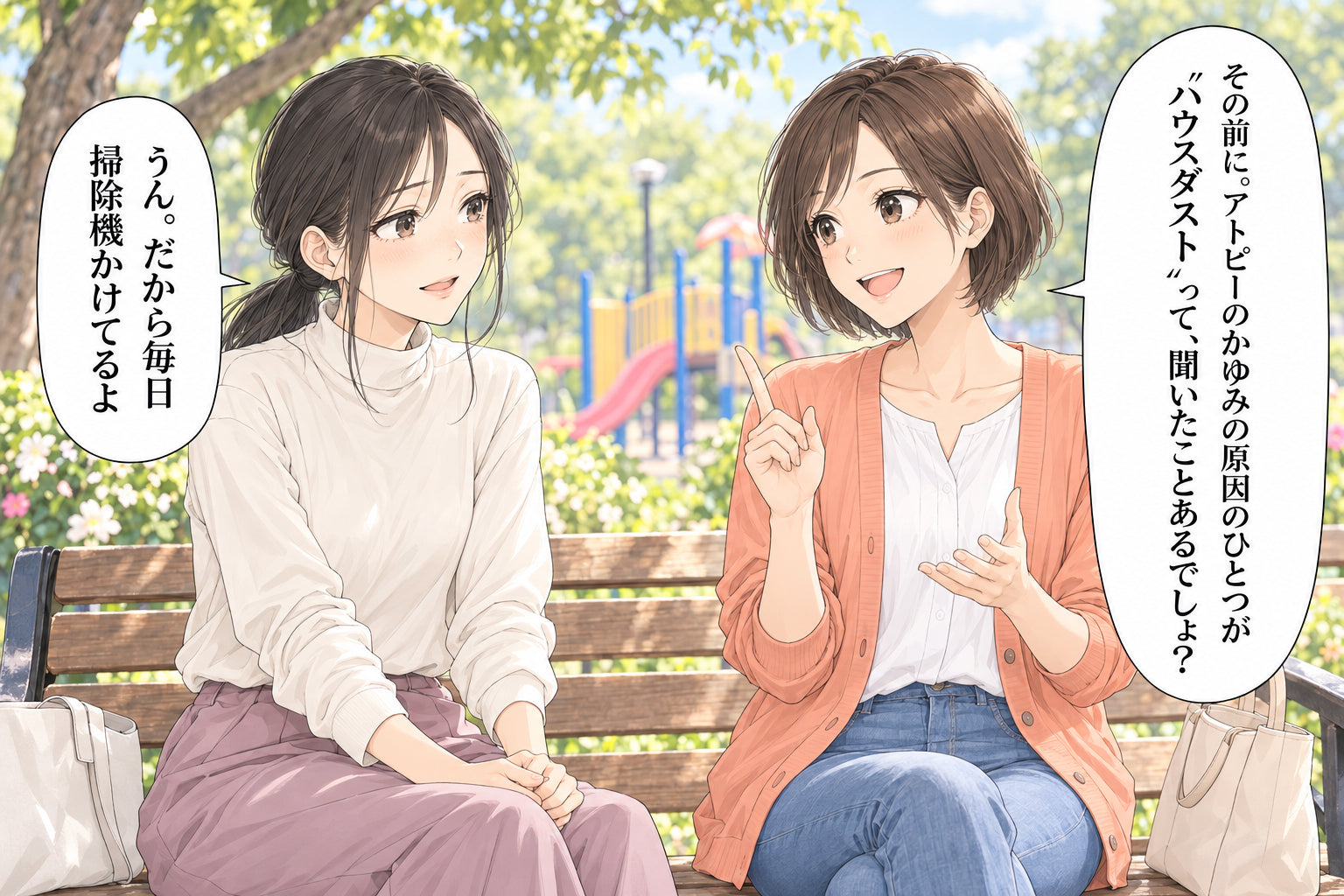 その前に。アトピーのかゆみの原因のひとつが “ハウスダスト”って、聞いたことあるでしょ？ うん。だから毎日 掃除機かけてるよ